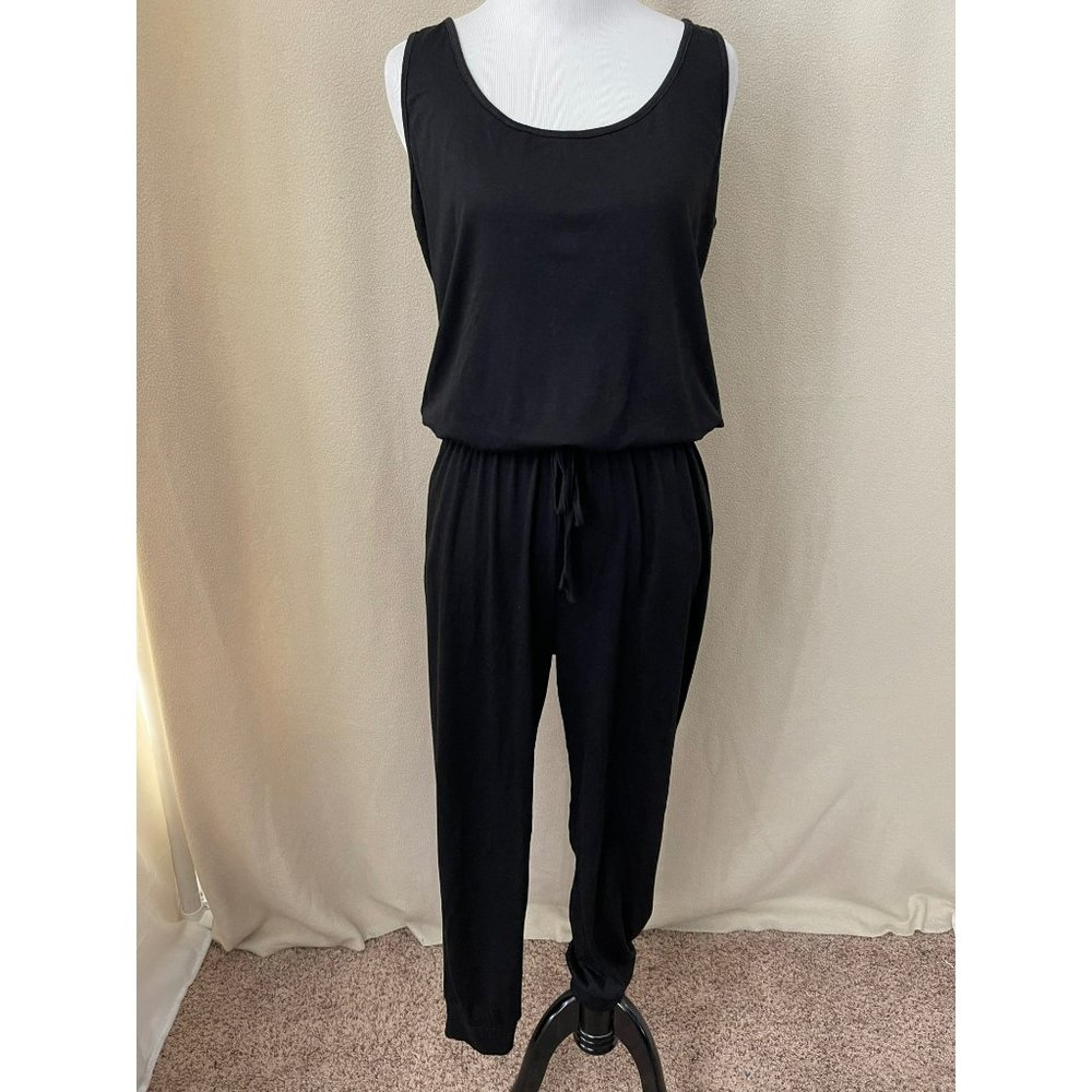 Black Sleeveless Elastic Waist Tie Jogger Bottom Jumpsuit
